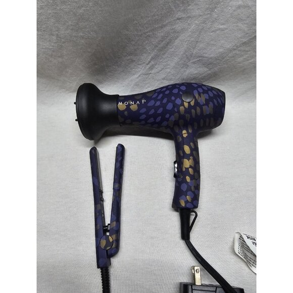 Monat Mini Travel Hair Dryer And Mini Iron Purple/Gold Cheetah Print- Travel - Picture 10 of 11